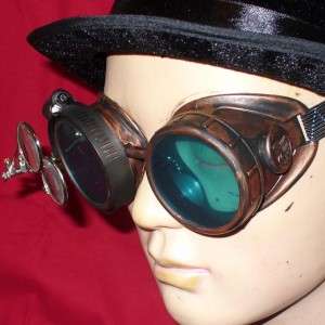 Steampunk Goggles Glasses magnifying lens Copper Green  