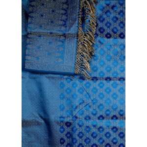 Royal Blue Banarasi Kora Silk Suit with All Over Thread Weave   Cotton 