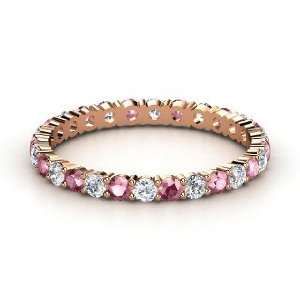 Rich & Thin Eternity Band, 14K Rose Gold Ring with Diamond & Rhodolite 