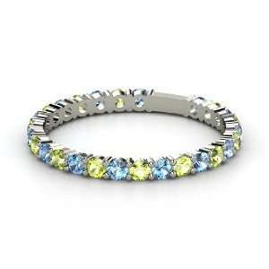 Rich & Thin Band, 14K White Gold Ring with Blue Topaz & Peridot