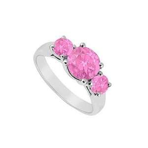  Three Stone Pink Sapphire Ring  14K White Gold   1.25 CT 