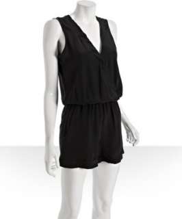 Karina Grimaldi black silk v neck shorts romper  BLUEFLY up to 70% 