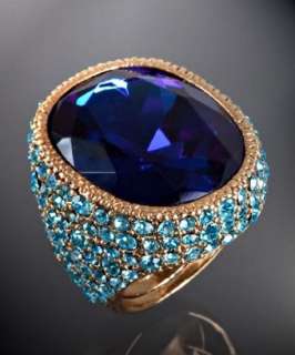 Kenneth Jay Lane sapphire crystal pavé cocktail ring  BLUEFLY up to 