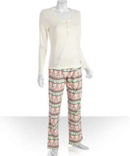 Lucky Brand ivory raindeer fairisle print cotton flannel henley pajama 