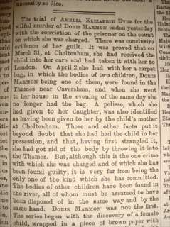   AMELIA DYER DORIS MARMON BABY MURDER MAY 1896 OLD HISTORIC NEWSPAPER