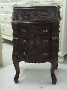 Solid Mahogany Carved Nightstand End Table Chest of Drawers  