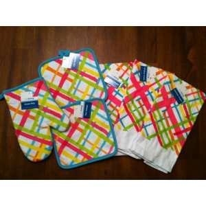   Striped Kitchen Towels Oven Mitt and Pot Holders