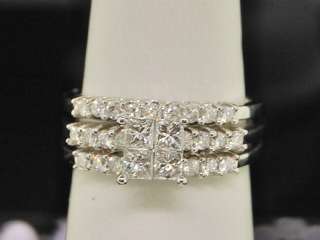   WHITE GOLD PRINCESS CUT DIAMOND BRIDAL SET ENGAGEMENT RING WEDDING 1C
