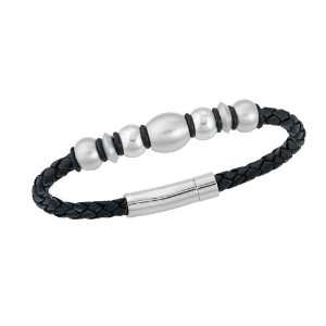 Mens Steel & Leather Bracelet Jewelry