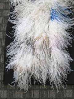 DREAMY 5.8K Celine White Blue Ostrich Peacock Feather Applique Black 