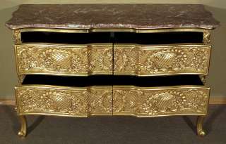 ITALIAN GOLD Ornate Hand Painted CHEST Dresser COMMODE w/ Marble Top 