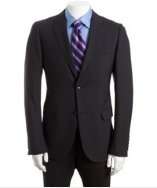 Gucci navy tonal stripe wool two button suit with flat front pants 