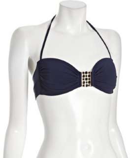 Robin Piccone navy enamel detail bandeau halter bikini top   