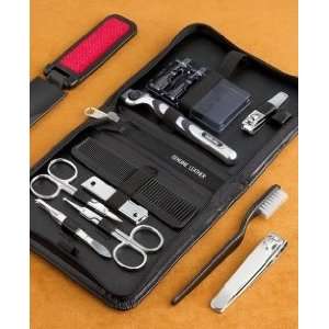   Manicure/Shave Set with Mach 3 Razor in Black Leather Case Beauty