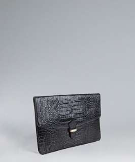 style #316677201 black crocodile embossed leather portfolio clutch