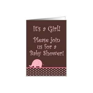  Girly Pink Elephant Polka Dot Baby Shower Invitation Card 