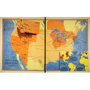  1936 Print United States Map Anaconda Copper Mining Art 