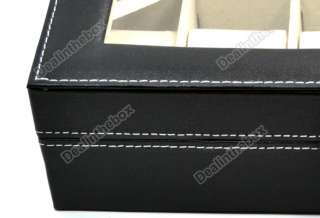 Black Leather 10 Grid Watch Display Case Box Jewelry Storage Organizer