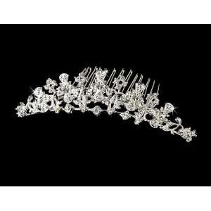  Silver Floral Crystal Headpiece Hair Comb Jewelry