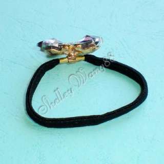 Violet Crystal Butterfly Heart Hair Tie Ponytail Holder  