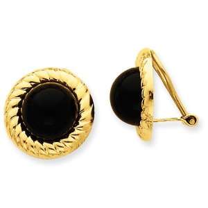  14k Gold Omega Clip Non Pierced Onyx Earrings Jewelry