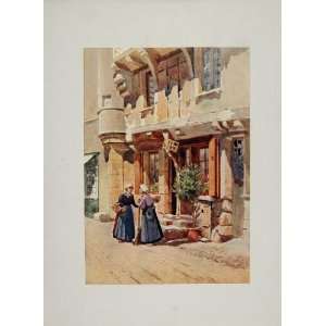  1905 Print Chinon France Old Houses Street French Women 