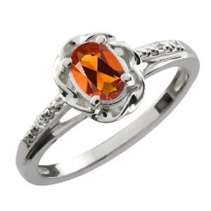   Orange Red Madeira Citrine White Sapphire 10K White Gold Ring: Jewelry