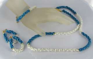 FULL SET 3 pc lot earrings bracelet necklace BLUE WHITE  