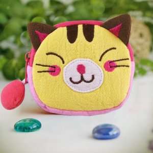 Funny Cat] Embroidered Applique Fabric Art Wrist Wallet / Coin Purse 