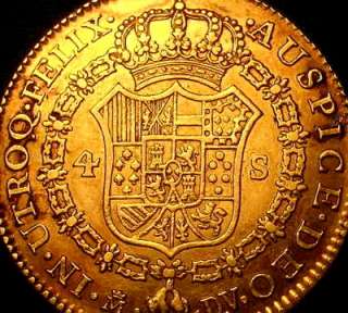 BEAUTIFUL 1786 SPANISH GOLD 4 ESCUDOS COLONIAL ERA DOUBLOON  