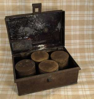 Early 19th Century Antique Tin Spice Box w Rare Original Nutmeg Grater 