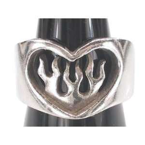  Hot Fire Flaming Heart Flames Pewter Ring, Size 5 Jewelry