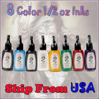 Tattoo Machine supplies 8 Color 1/2 oz 15ml Inks Pigment Complete Set 