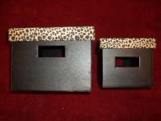   Leopard Animal Print Faux Black Leather & Fur Stacking Boxes $80