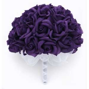 Purple Silk Rose Hand Tie (3 Dozen Roses)   Bridal Wedding Bouquet