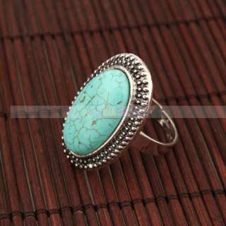 Elegant Generous Small Oval Turquoise Adjustable Rings  