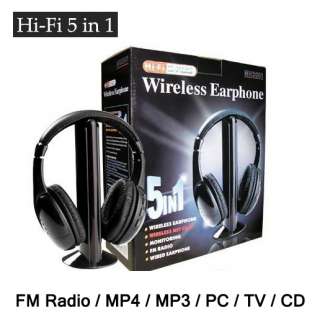   Wireless Headphone Earphone Black For MP3/MP4 PC TV CD FM Radio  