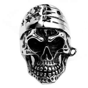   Biker Skull Ring with Flag Bandana (avail. in sizes 9 to 15) Jewelry