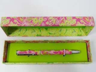 LILLY PULITZER BLACK INK PEN LUSCIOUS Pink & Green Flowers GIFT BOX 