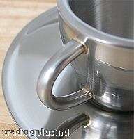   STAINLESS Steel Espresso Coffee Cup & Saucer 0747660144049  