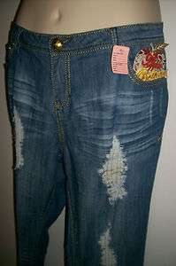 NEW PLUS SIZE WOMENS APPLE BOTTOM JEANS GOLD RIPPED STRETCH LOW RISE 