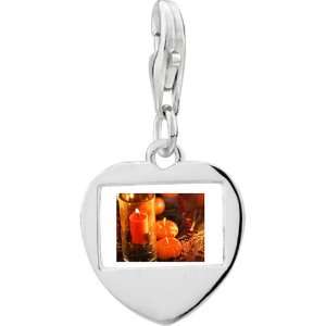  925 Sterling Silver Halloween Pumpkin And Candle Thanksgiving 