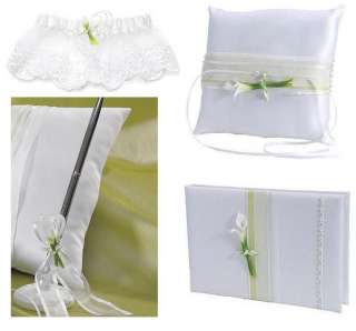 Wedding Supplies Bridal CALA LILY Guest Book,Pen, Ring Pillow, Garter 