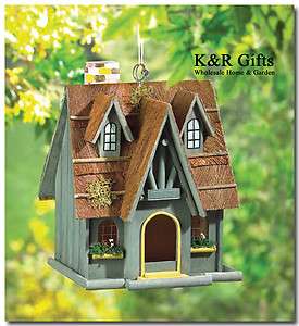 BIRDHOUSE THATCH ROOF Wood COTTAGE Chimney BIRD HOUSE NEW  