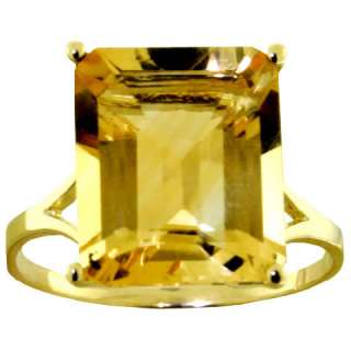   Citrine Emerald Cut Gemstone Ring Solid 14K. Yellow Gold Size 6.5