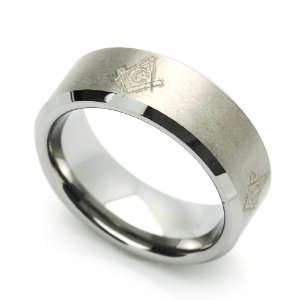 Comfort Fit Tungsten Carbide Wedding Band Masonic Design Edgraved Ring 