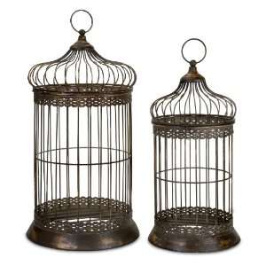  Antique Gold Bird Cages with hinged doors   Set of 2