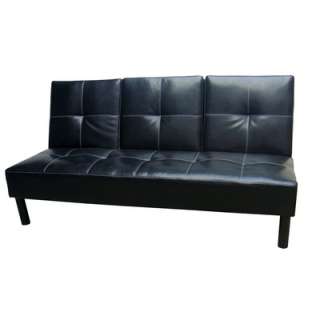 Hazelwood Home Click Clack Faux Leather Sofa in Distressed Black 